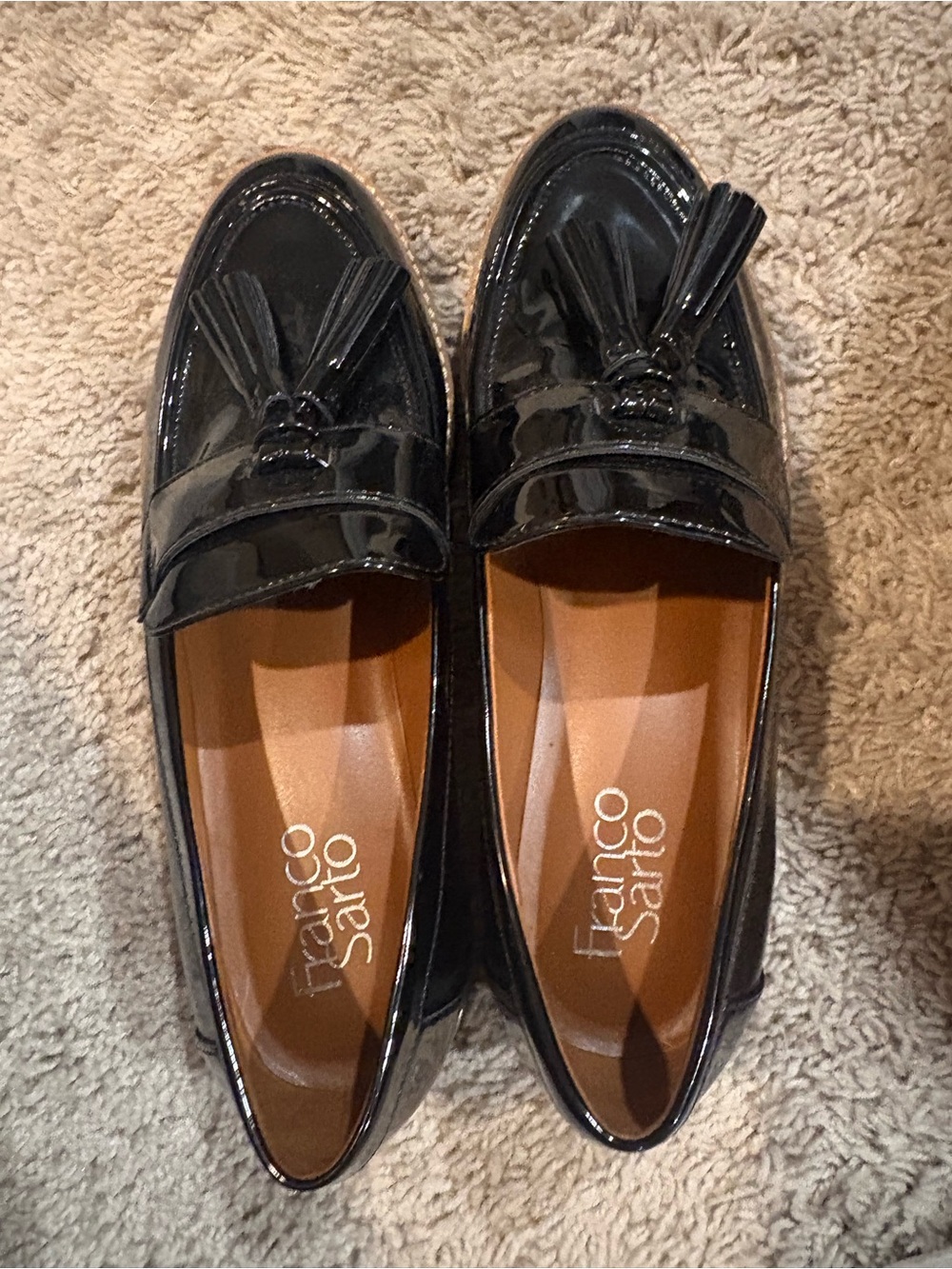 New Franco Sarto Black Patent Tassel Loafers Size 7M